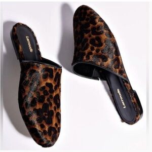 NEW Larroude Venice Flat Mules In Leopard Print Size 8